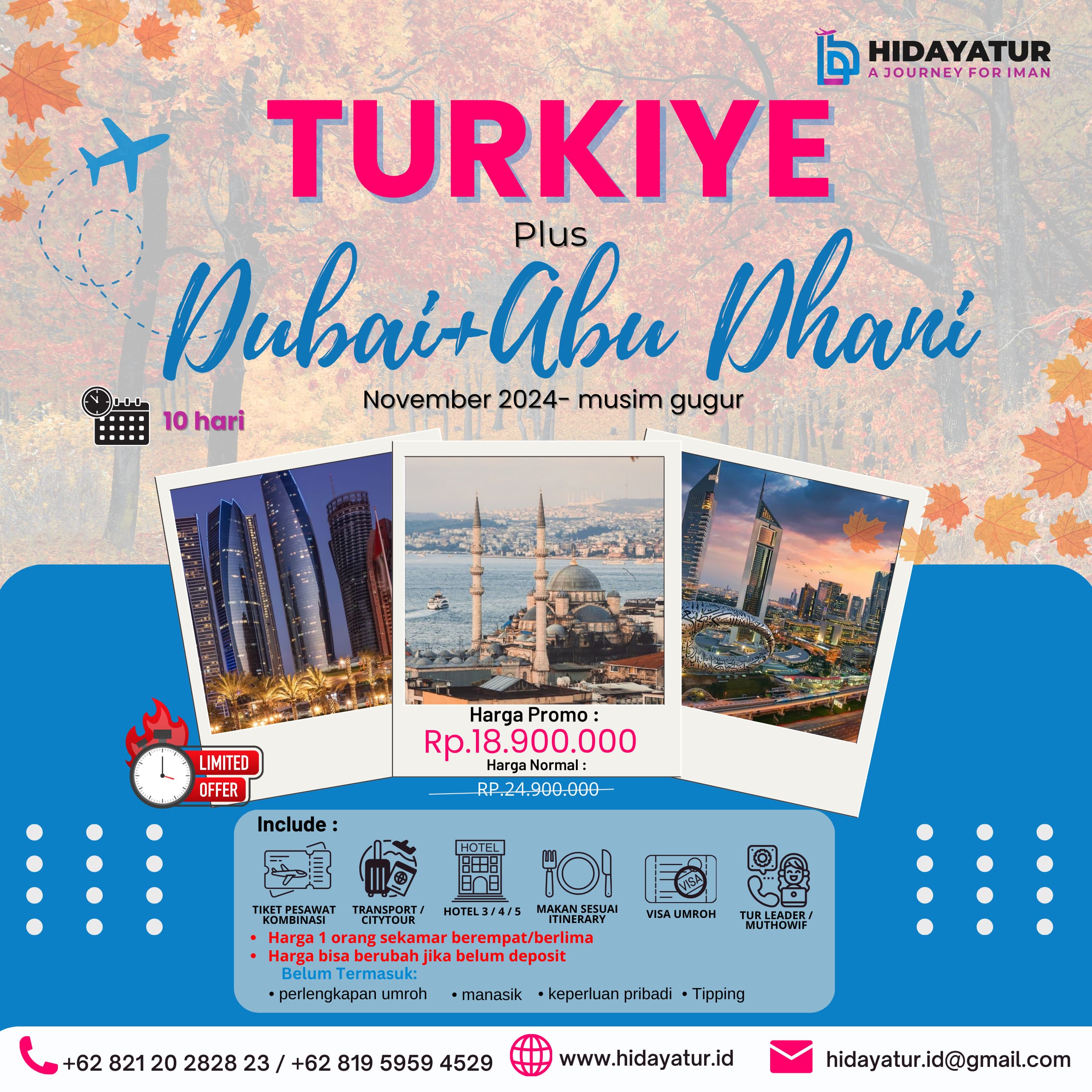 TOUR TURKI DUBAI ABU DHABI 10 HARI (NOVEMBER 2024 - MUSIM GUGUR) - HIDAYATUR